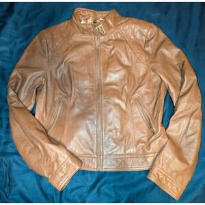 Black Rivet Moto Cafe Racer Leather Jacket Women's XL Brown
